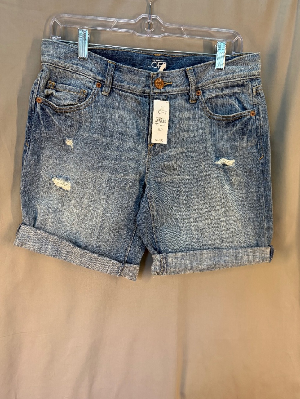 LOFT Distressed Denim Jean Shorts, color Blue size 26/2 (NWT)